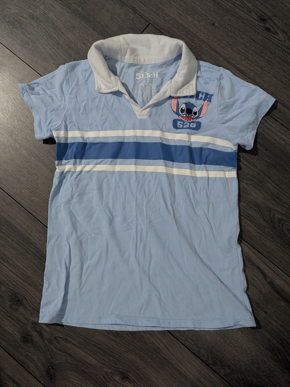 Disney Stitch Light Blue Striped Polo Tee for Kids